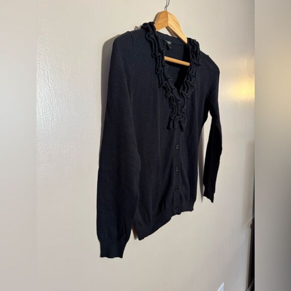 Black Talbots Ruffle Edge Cardigan Sweater Size SP EUC - Picture 3 of 7